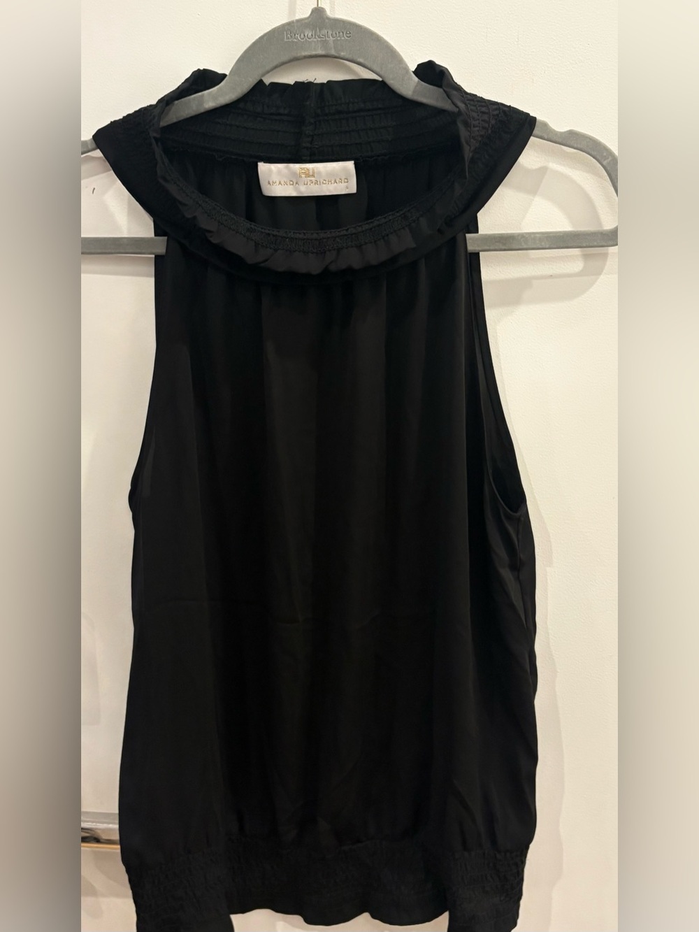 Amanda Uprichard Black Ruffled Neck Sleeveless Top